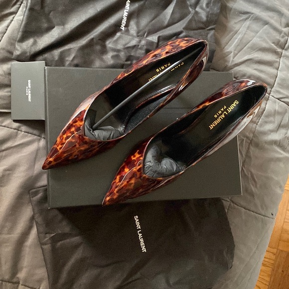 BRAND NEW KIKI SAINT LAURENT 85 PUMPS IN PATENT TARTARUGA MANLO NATURAL 40.5๐ฅ๐ฅ - Picture 2 of 9